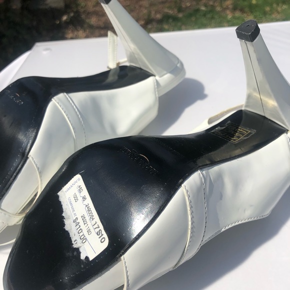 🆕 Marina Rinaldi Max Mara White Patent Platform Cone Heels Cutouts Y2K Vintage - Picture 7 of 7